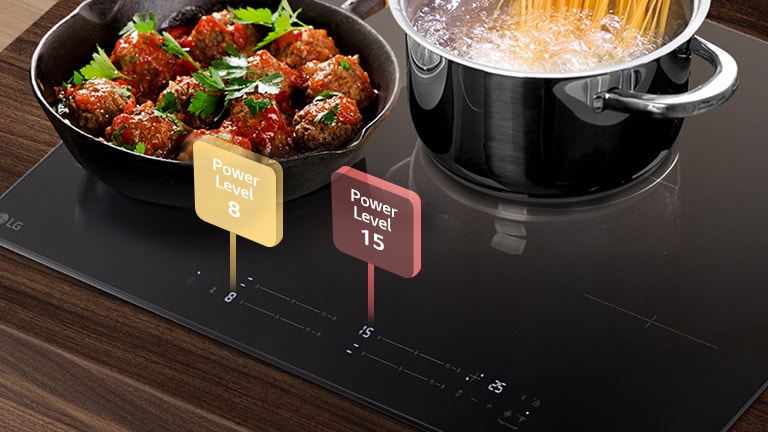 Each burner in the induction hob being set to a different level of firepower.