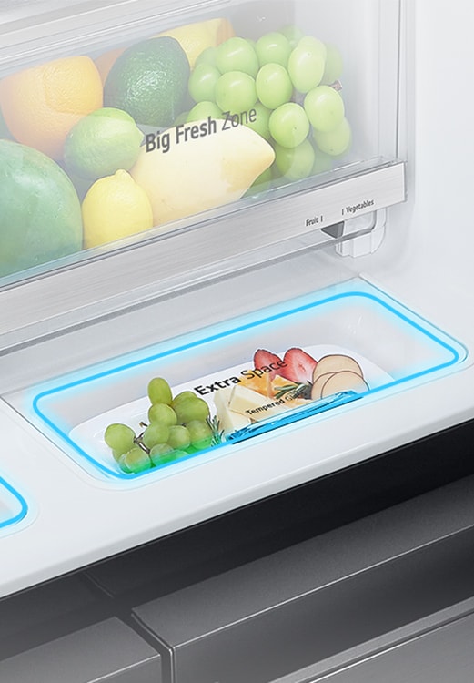 Close-up of the extra space inside the refrigerator