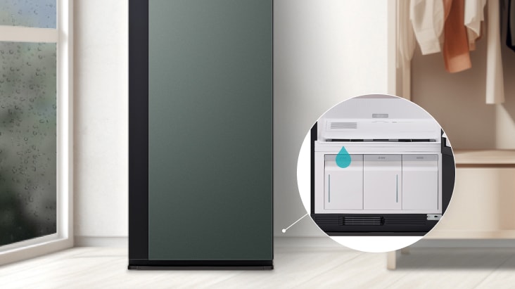 LG Styler collecting up to 10 litres of moisture from the room without opening the door.	