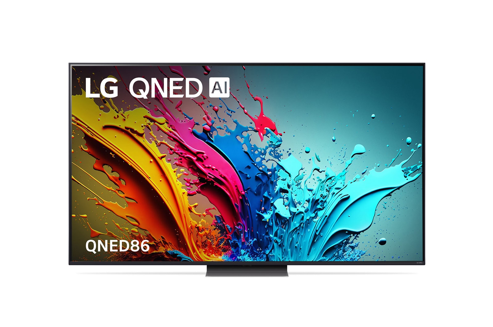 Front view of QNE86 with LG QNED, and 2024 on screen