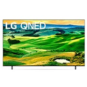 A front view of the LG QNED TV with infill image and product logo on
