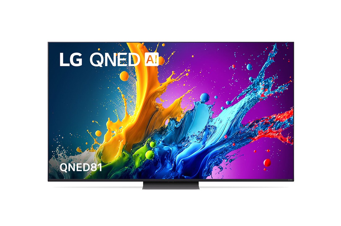 Front view of LG QNED TV, QNED81 with text of LG QNED and 2024 on screen