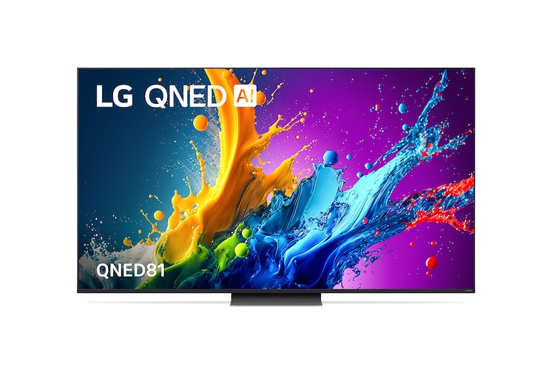 Front view of LG QNED TV, QNED81 with text of LG QNED and 2024 on screen