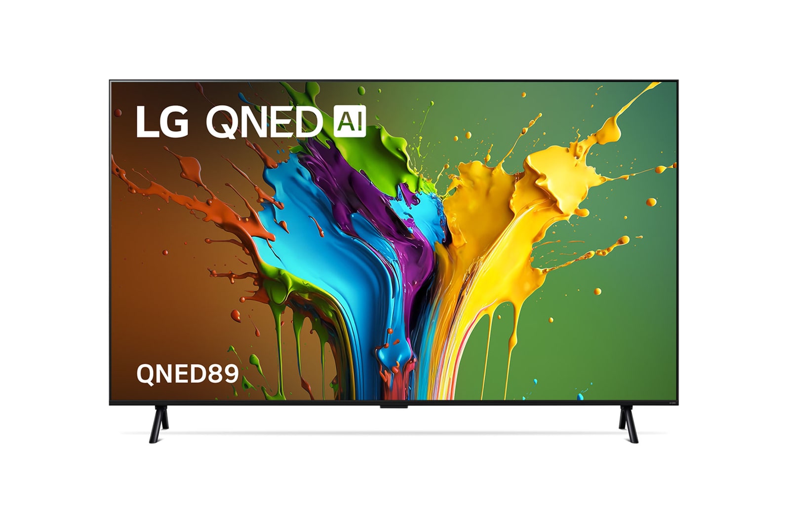 Front view of LG QNED TV, QNED89 with text of LG QNED and 2024 on screen