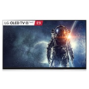 Front view of LG OLED 65” TV w Picture on glass, Alpha 9 Gen2 processor &amp; Google Assistant™ OLED65E9PTA