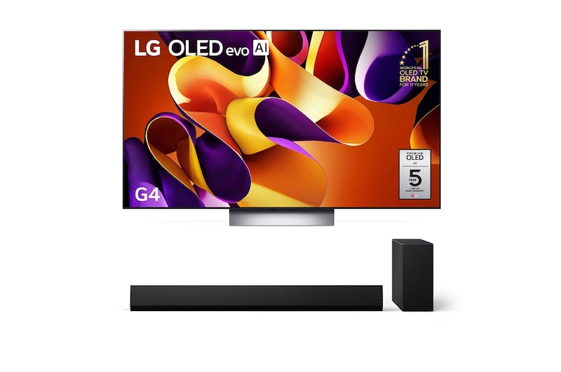 LG 77 inch LG OLED evo G4 4K Smart TV & G Series Sound Bar SG10TY, OLED77G4PSA.SG10TY