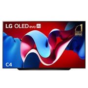 Front view with LG OLED evo C4 TV OLED83C4PSA, 11 Years of world number 1 OLED Emblem on screen.