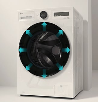 Arrows illustrate a large capacity drum size