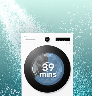 Washing machine with clock graphic to indicate quick 39min cycle