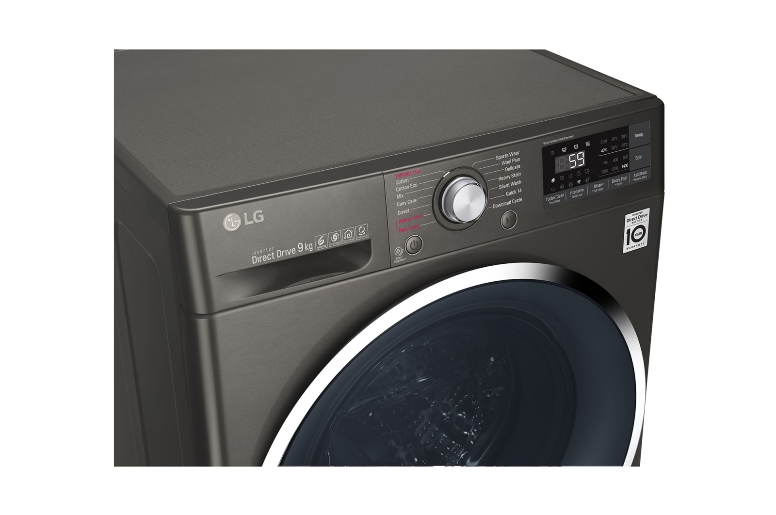 LG 9kg Front Load Washing Machine with Vapour, WTW1409VCB