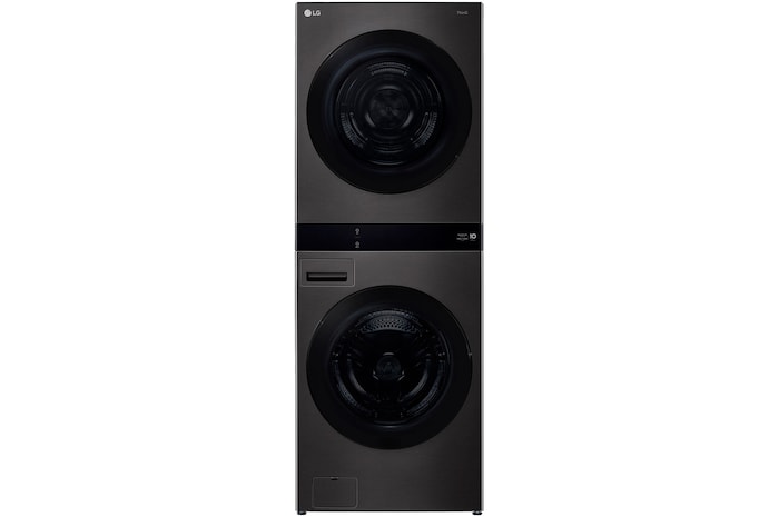 Front view of 19/10kg  AI WashTower™ Stacked Washer Dryer Black, WWT-1910B