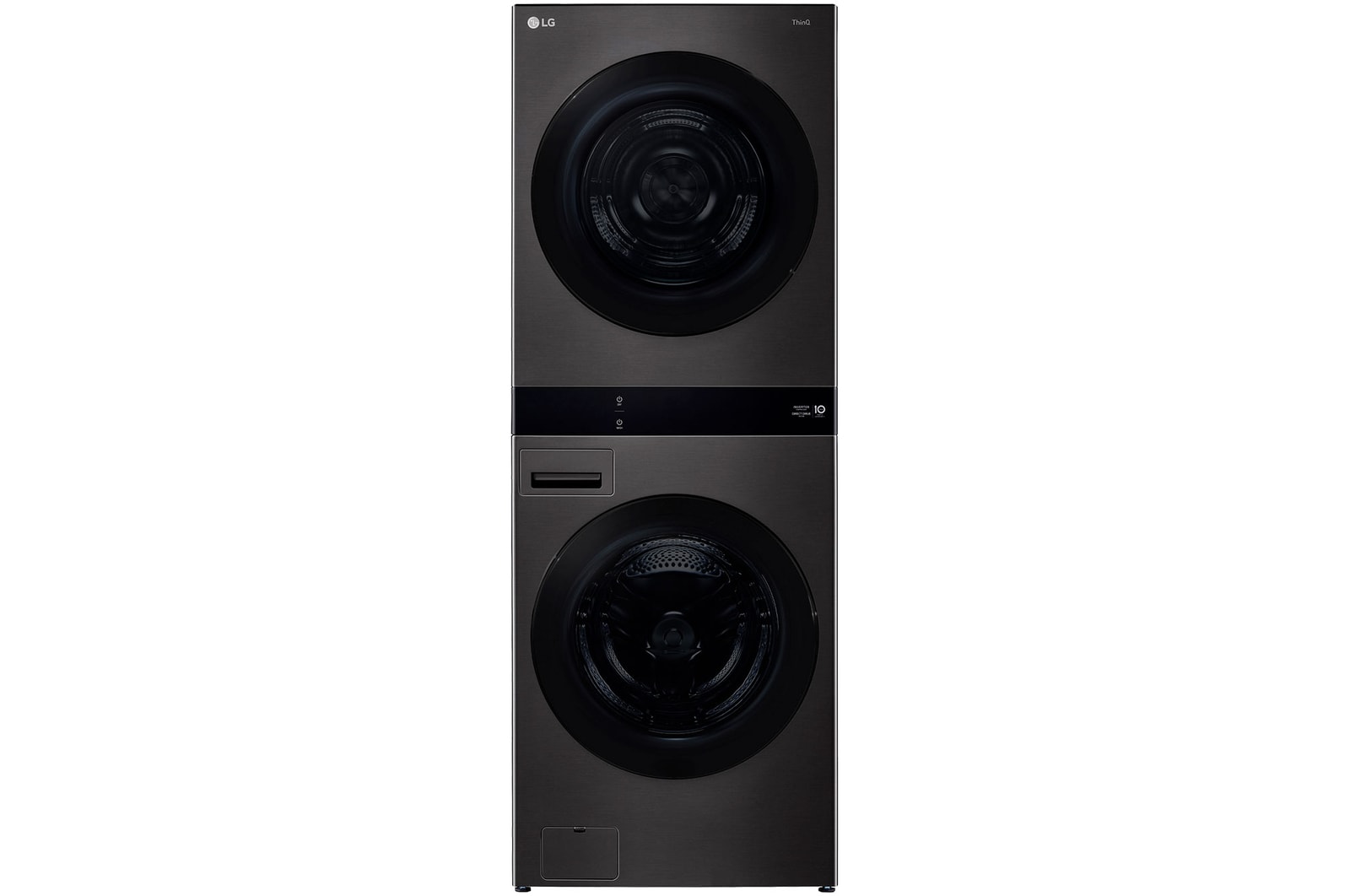 Front view of 19/17kg LG WashTower™ Black Steel - Unit Body, Center Control™, AI DD™ {Sales model code}