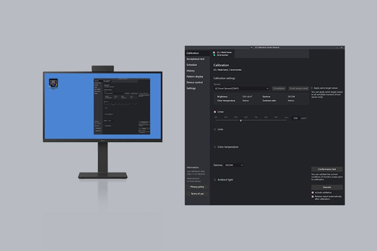 Conveniently manage 27HS713C with LCS Medical. With calibration complying with DICOM Part 14, the calibration software supports remote device management and automated e-mail notifications through either a cloud server or an on-premise server solution.
