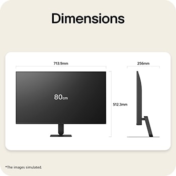 LG monitor dimensions diagram showing width, height, depth, and 31.5-inch screen size measurements.