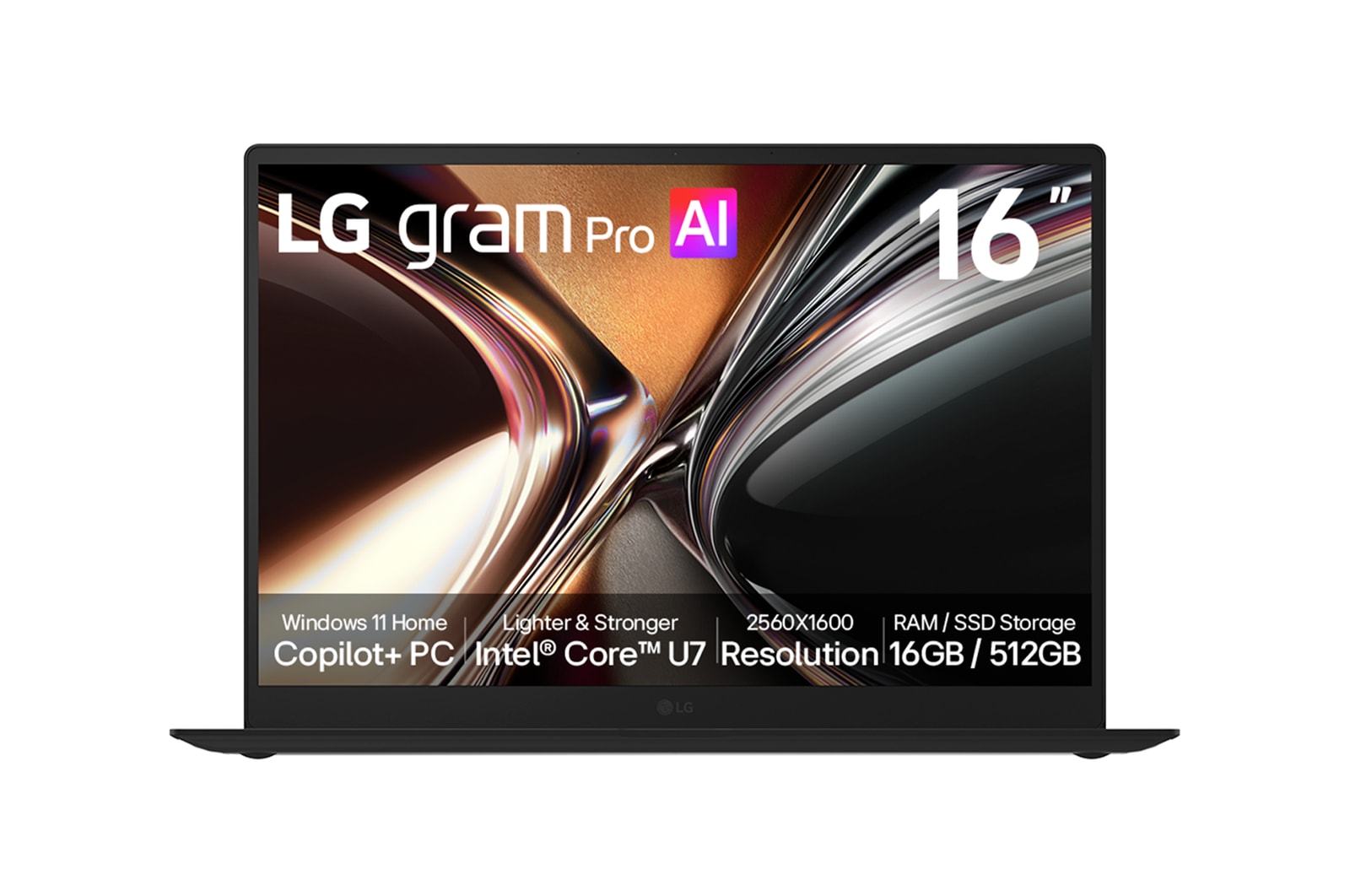 Front view of 16-Inch LG gram Pro |<br>Copilot+ PC | Windows 11 Home <br>| Lightweight Dual AI Laptop (1.2kg) | intel® Core™ U7, IPS Display 16Z90U-G.AU75AP