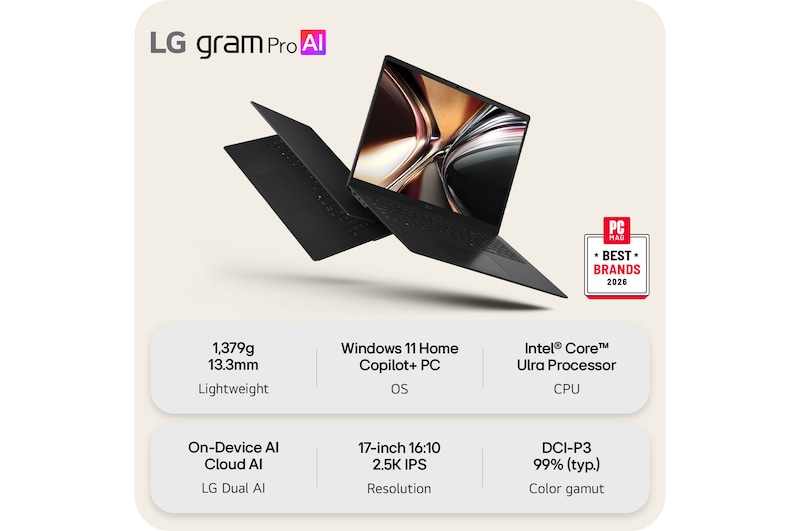 This image shows two lightweight laptops displayed on a bright background. One laptop is angled to highlight its slim, compact rear design, while the other is open, emphasizing a thin and lightweight build, with key specifications shown below.