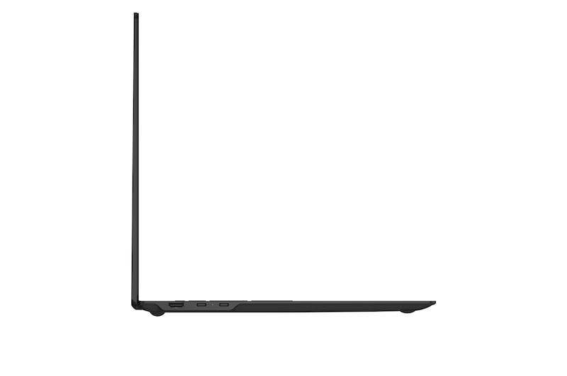 This image shows a dimensions diagram of the LG gram laptop, indicating the top view width and height, a diagonal size, and the side view showing thickness and weight.