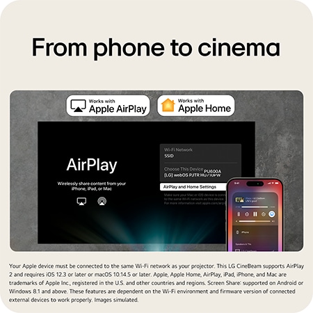 LG CineBeam Q Mini 4K UHD Portable Projector For Home and Outdoor | PU600U with Maximal 120-inch screen, DCI-P3 154% (Overall), RGB Laser, 600 ANSI Lumens, Auto Screen Adjustment, PU600U