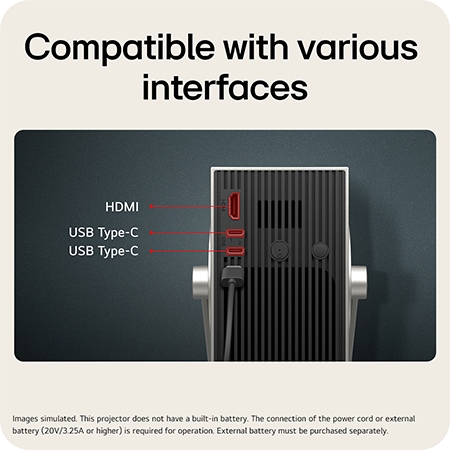 LG CineBeam Q Mini 4K UHD Portable Projector For Home and Outdoor | PU600U with Maximal 120-inch screen, DCI-P3 154% (Overall), RGB Laser, 600 ANSI Lumens, Auto Screen Adjustment, PU600U