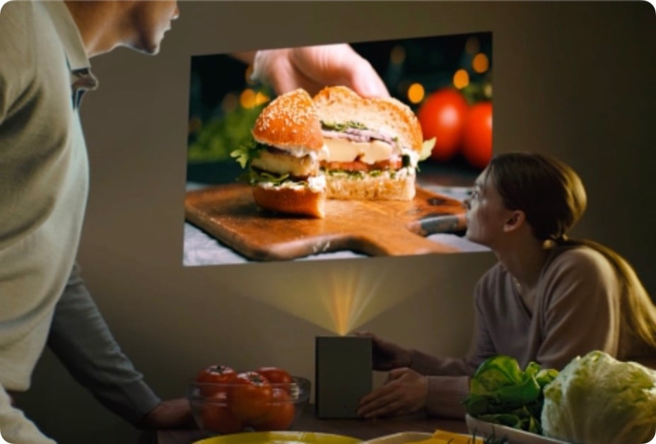 Cooking video projected by LG CineBeam