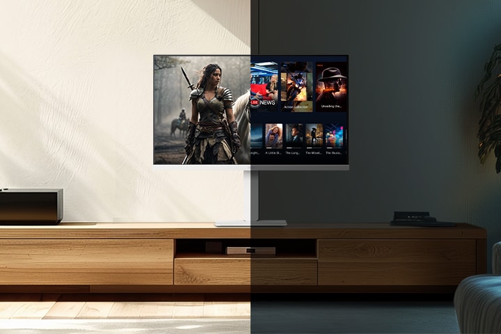 The left image shows the daytime appearance with the brightness adjustment feature, while the right image shows the nighttime appearance with the same feature.	