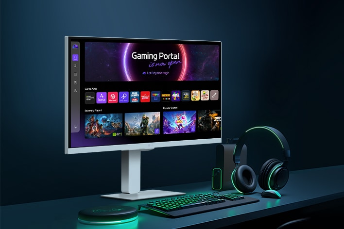 The LG Smart Monitor screen displays the game apps interface.	