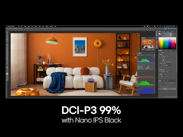 A full-size screen image with designing program showing vibrant colours.	