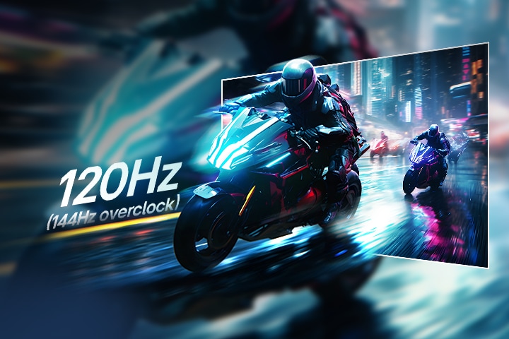 Racing game scene of extremely fast response and a rapid 120Hz refresh rate.