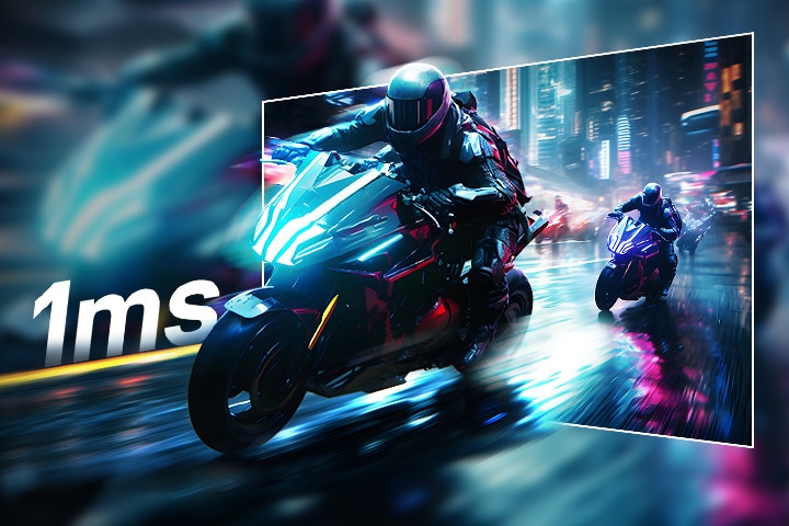 Racing game scene of extremely fast 1ms (GtG) response.	