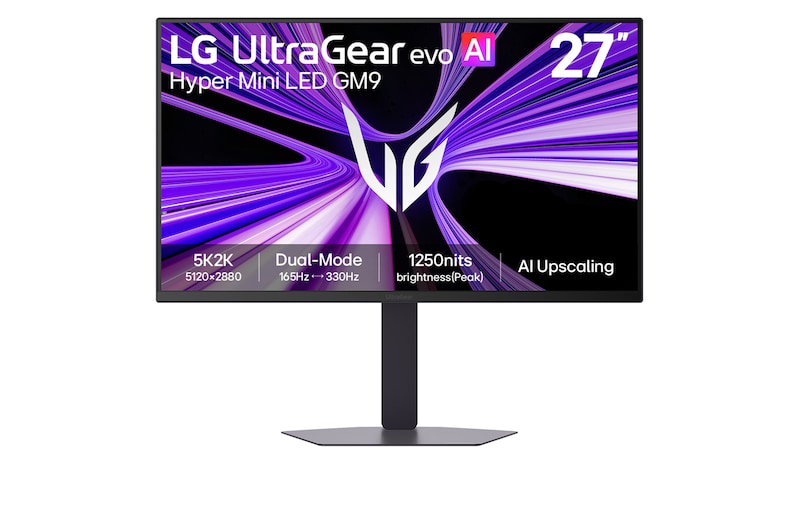 Front view of 27-inch UltraGear evo GM9, Hyper Mini LED 5K Gaming Monitor 27GM950B