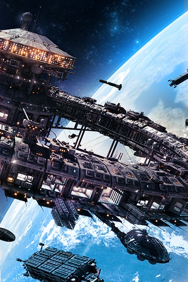 It is an image of a spaceship. Half of the image has torn and stutters than another part.