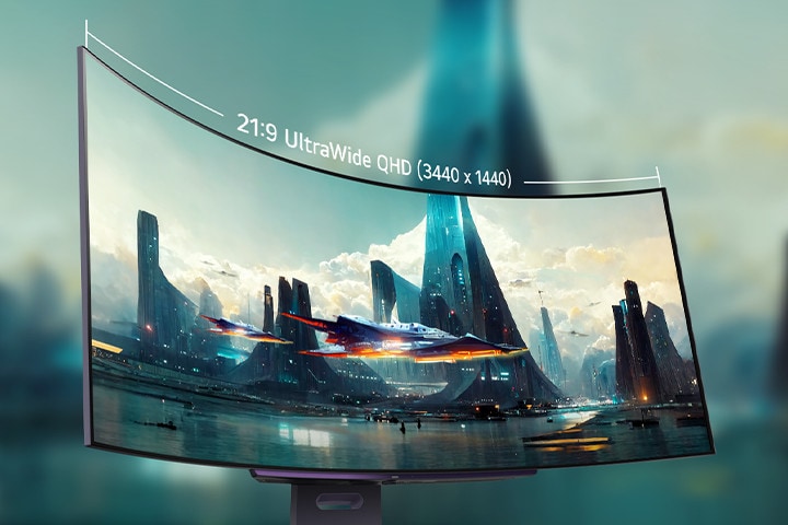 The 21:9 curved OLED monitor provides an immersive and captivating experience with a balanced and optimized aspect ratio.	