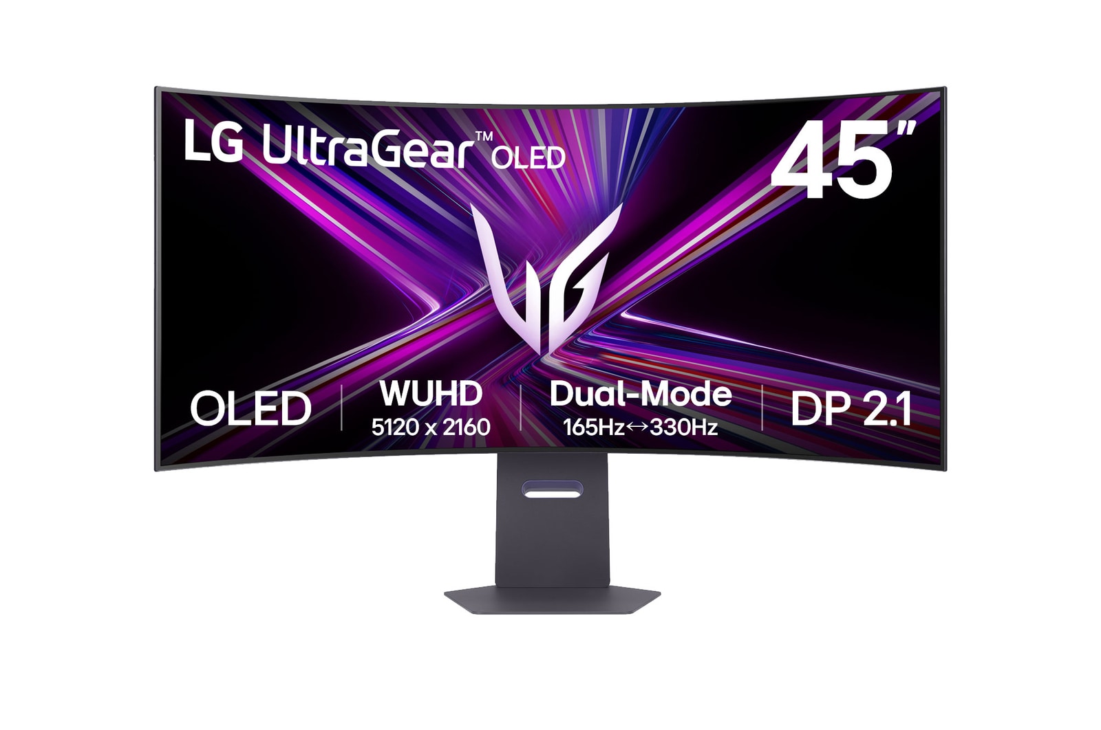 Front view of LG UltraGear™ 45-inch OLED Dual-Mode 5K2K Gaming Monitor | 0.03ms (GtG), Rich Bass (10Wx2), DisplayHDR True Black 400, DP 2.1 &amp; USB-C 45GX950A-B.AAU