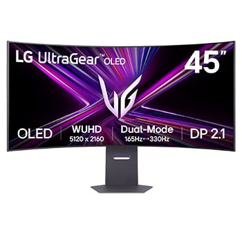 Front view of LG UltraGear™ 45-inch OLED Dual-Mode 5K2K Gaming Monitor | 0.03ms (GtG), Rich Bass (10Wx2), DisplayHDR True Black 400, DP 2.1 &amp; USB-C 45GX950A-B.AAU