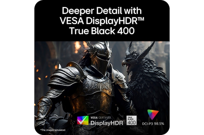 VESA DisplayHDR True Black 400 with enhanced contrast and detail.