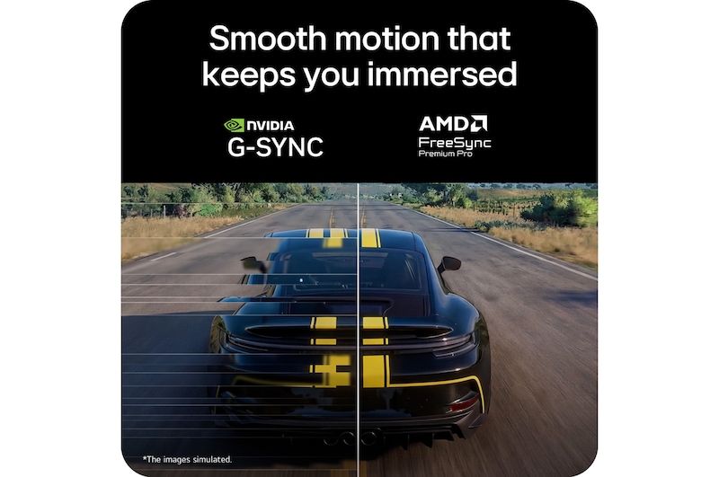 Smooth motion with NVIDIA G-SYNC and AMD FreeSync Premium Pro support.