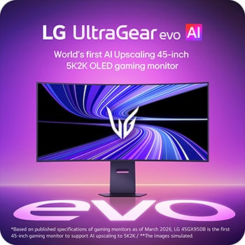 LG UltraGear 45GX950B 45-inch 5K2K OLED gaming monitor with AI upscaling.
