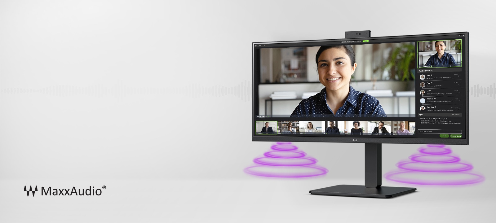 Built-in webcam, mic, and speakers.