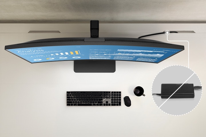 Top view showing the clean layout of the workstation by providing a built-in power source.