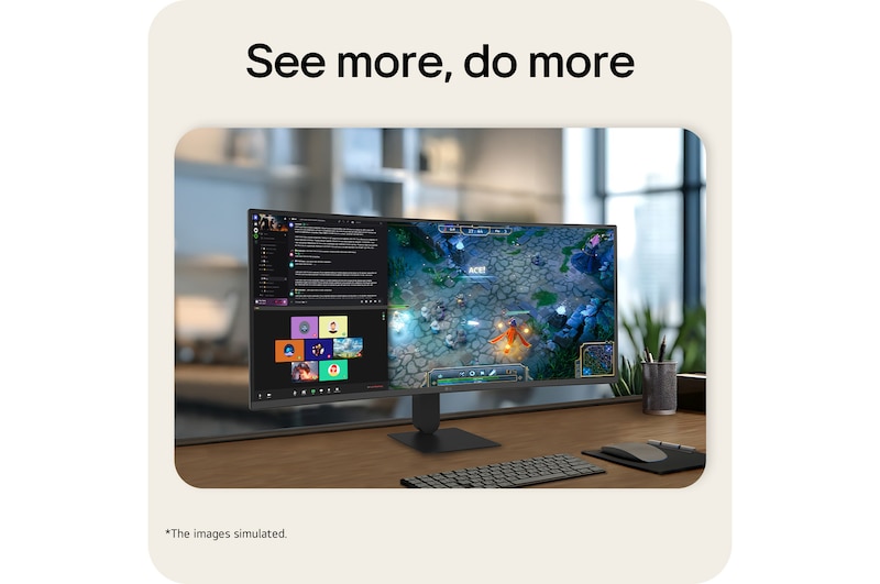 Slight right angle front view of ultrawide monitor