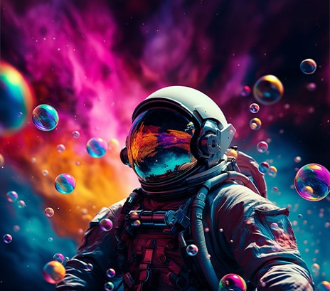 Colorful sci-fi astronaut scene showcasing vivid clarity with DisplayHDR 400 on the LG UltraWide monitor.