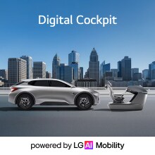 Digital Cockpit powered by LG AI Mobility – autonomous vehicle with AI cockpit seat in an urban setting