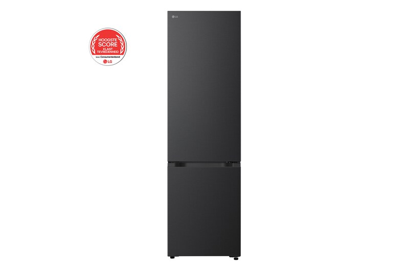 Vooraanzicht van 375L Koel-vriescombinatie Zwart | NatureFRESH™ | DoorCooling+™ | Fresh Converter+ | LG NL GBBS322BEV