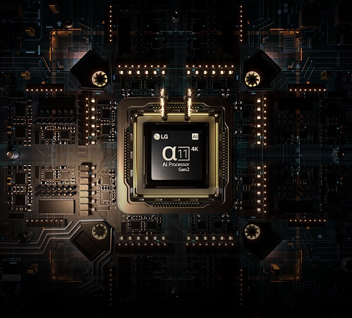 De alpha 11 AI Processor Gen2 bevindt zich op een geavanceerd uitziende printplaat.