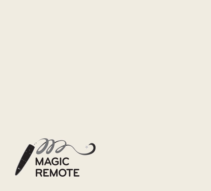 Een logo met een schrijvende pen en de woorden Magic Remote.
