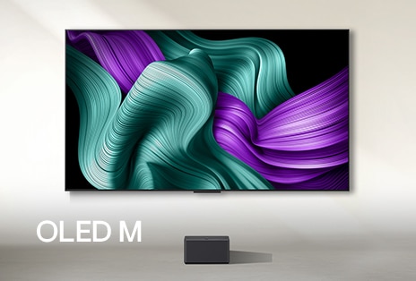 LG OLED M met een abstracte achtergrond.