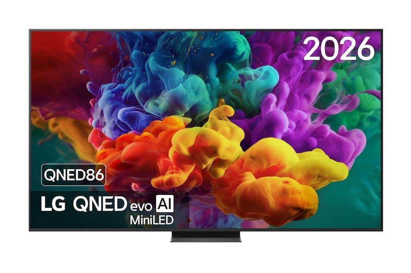 Vooraanzicht van 86?inch LG QNED evo AI QNED86 Mini LED 4K Smart TV 2026 86QNED86B6B