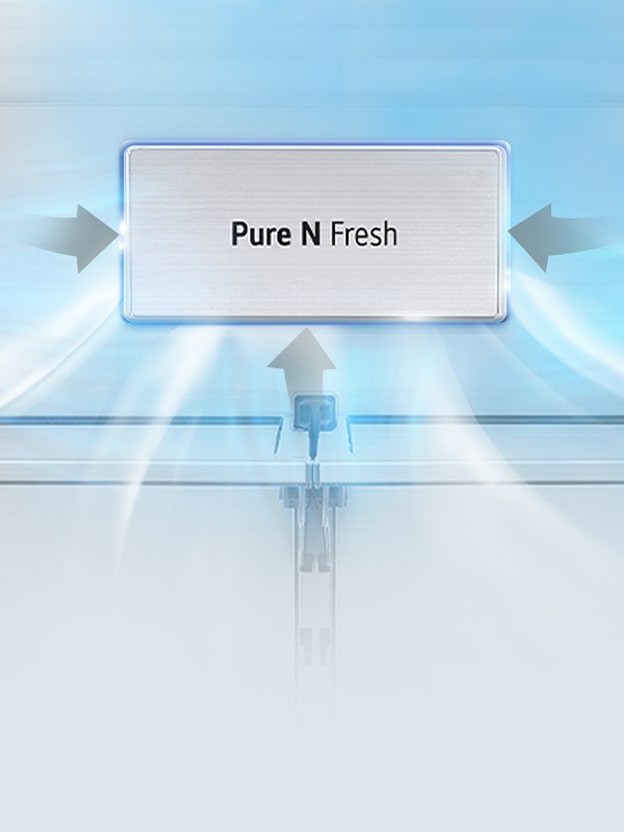Pure N Fresh en een grijze pijl zijn gemarkeerd, wat aangeeft dat de geuren worden opgezogen in Pure N Fresh.