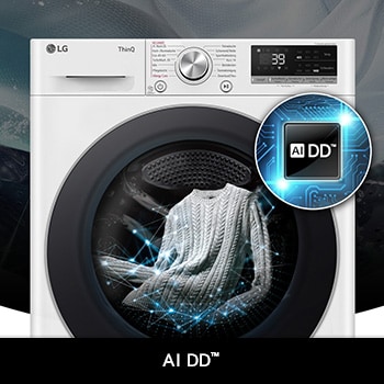 LG 9 kg  wasmachine GC3R709S1 in het wit, met AI DD®-technologie die op intelligente wijze de stof detecteert voor een optimale wasverzorging.