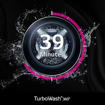 Afbeelding van de TurboWash™ 360°-functie van de LG F4WR9513S2W-wasmachine, die een grondige reiniging in slechts 39 minuten biedt.